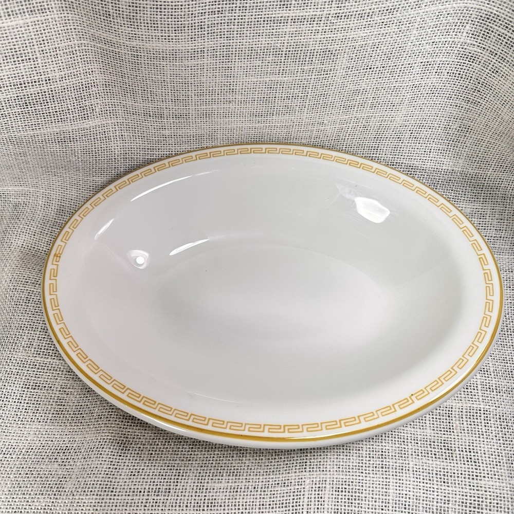 Homer Laughlin Ivory China Gold Greek Key Oval Vegetable Serving Bowl 12" USA